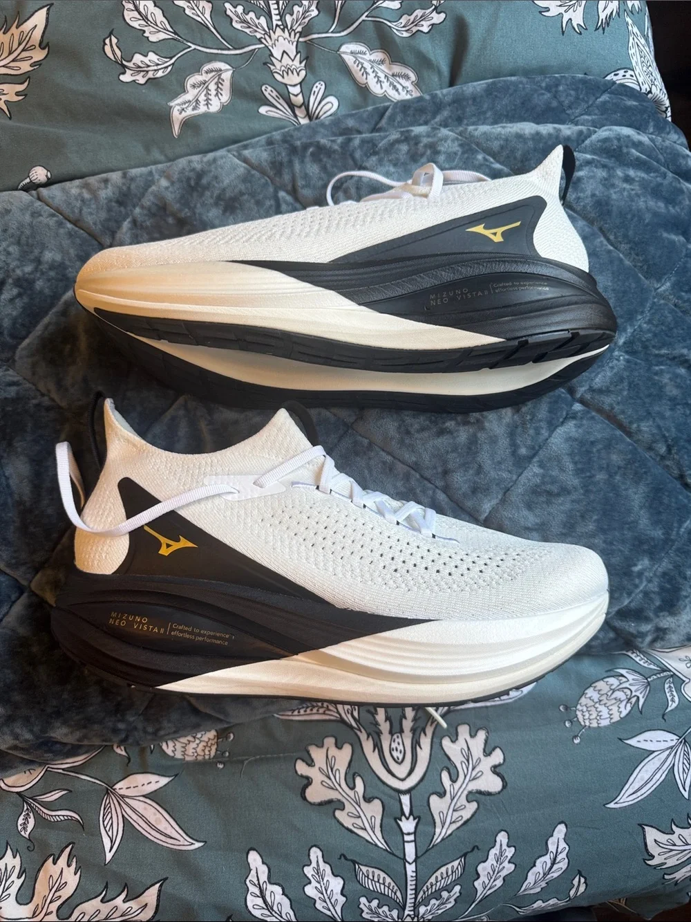 Mizuno White and Black Knit Running Sneakers